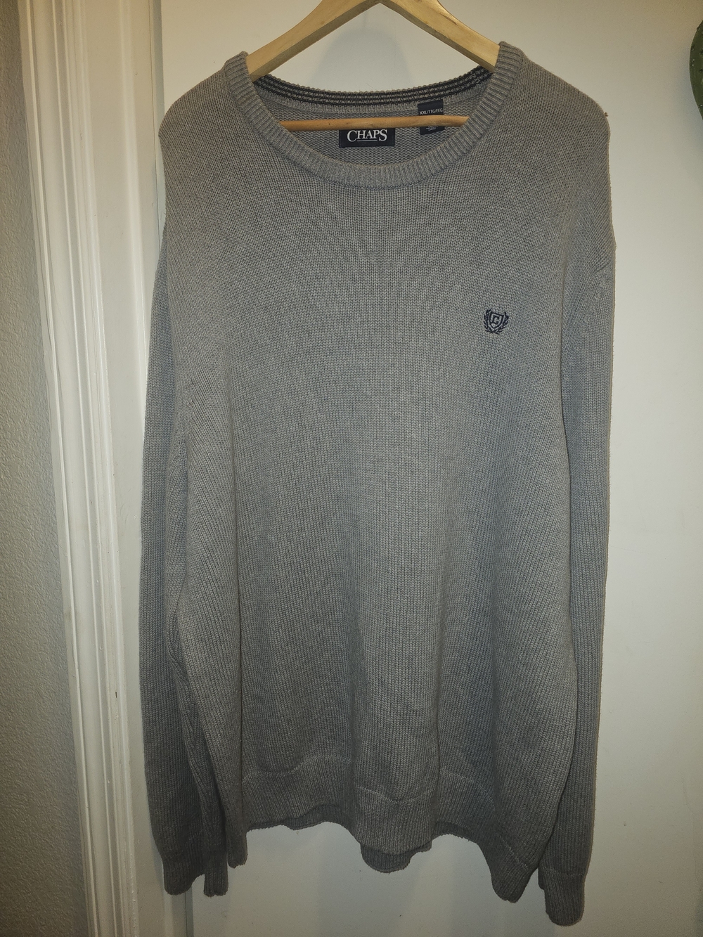 Chaps Men's Cotton Knit Crew Neck Sweater Gray Size XXL EUC